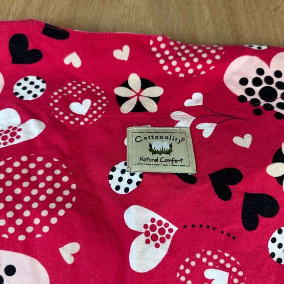 Cottonality Red Heart Print Scrub Top Women’s XXL Pockets Medical Uniform - Picture 4 of 4